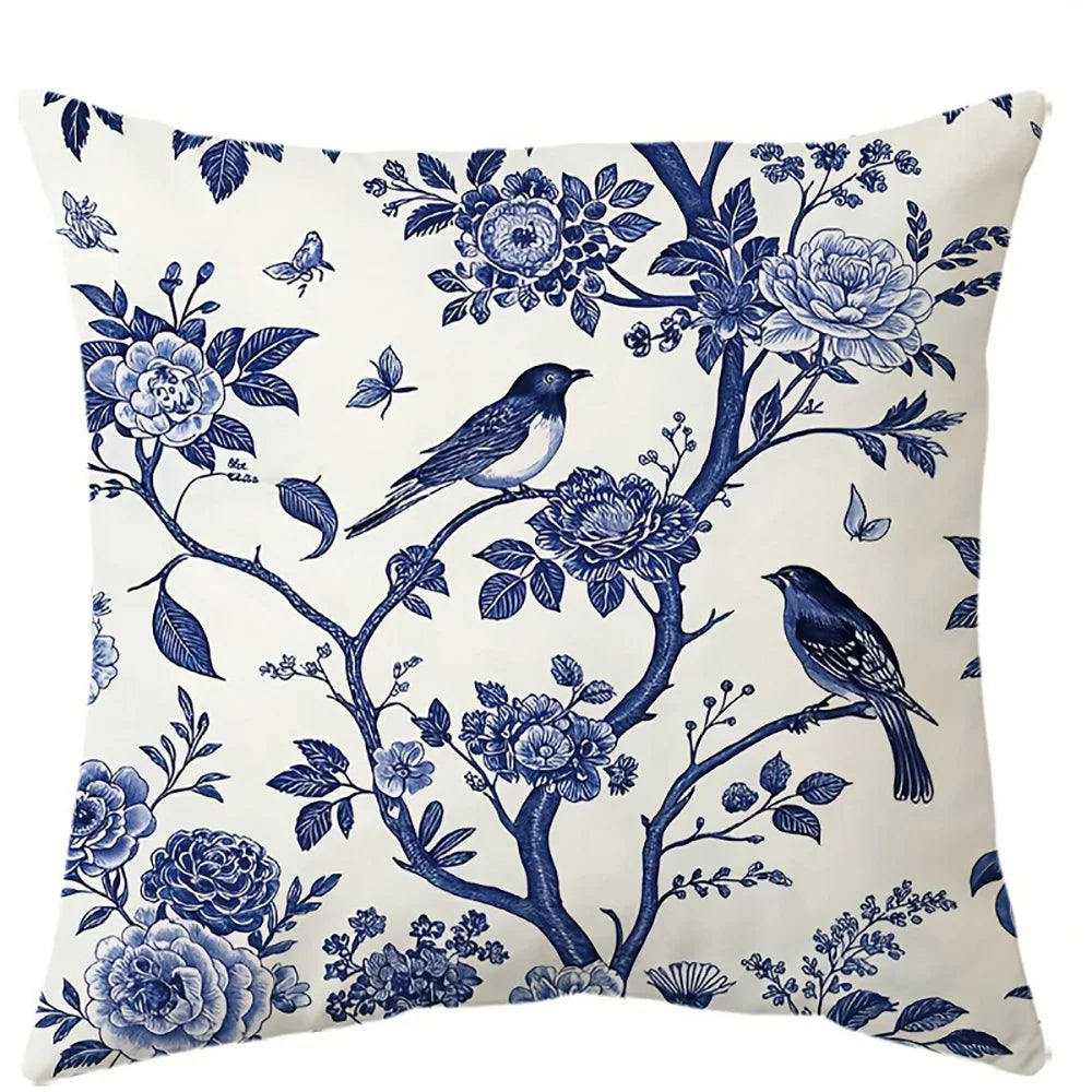 Blaue Vögel Kissenbezug