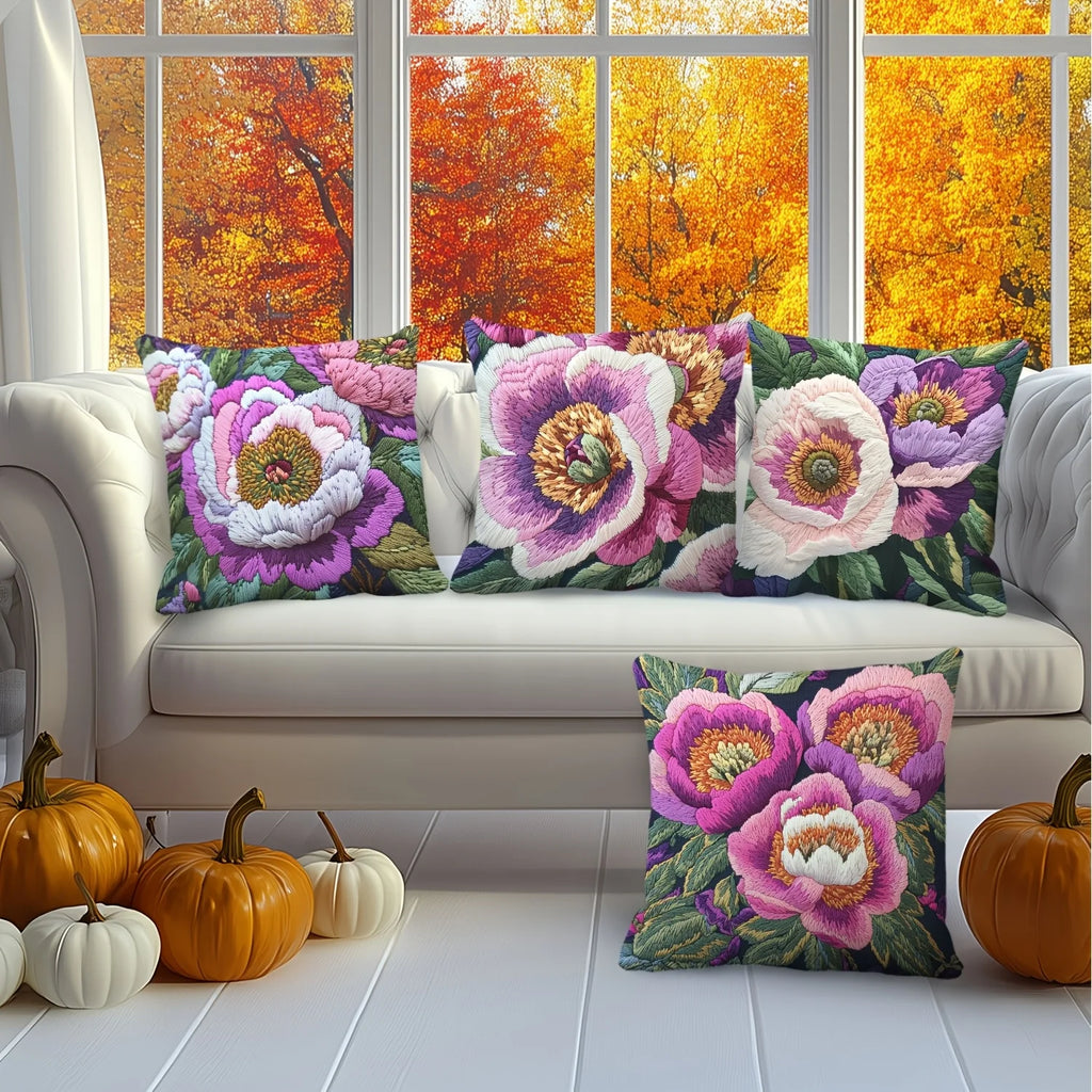 Bunte Blumen Stickerei Kissenbezug