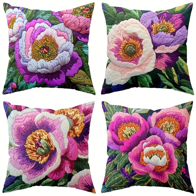 Bunte Blumen Stickerei Kissenbezug