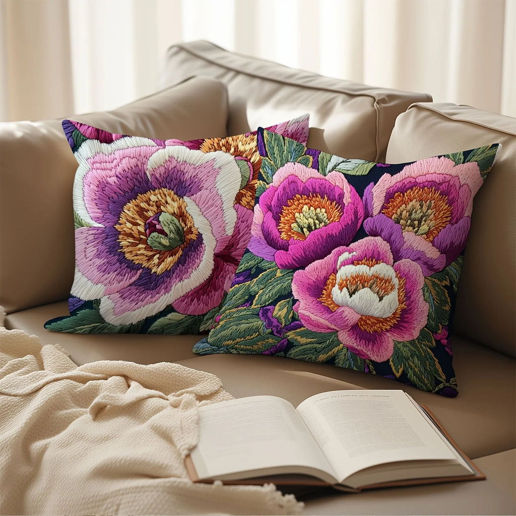 Bunte Blumen Stickerei Kissenbezug