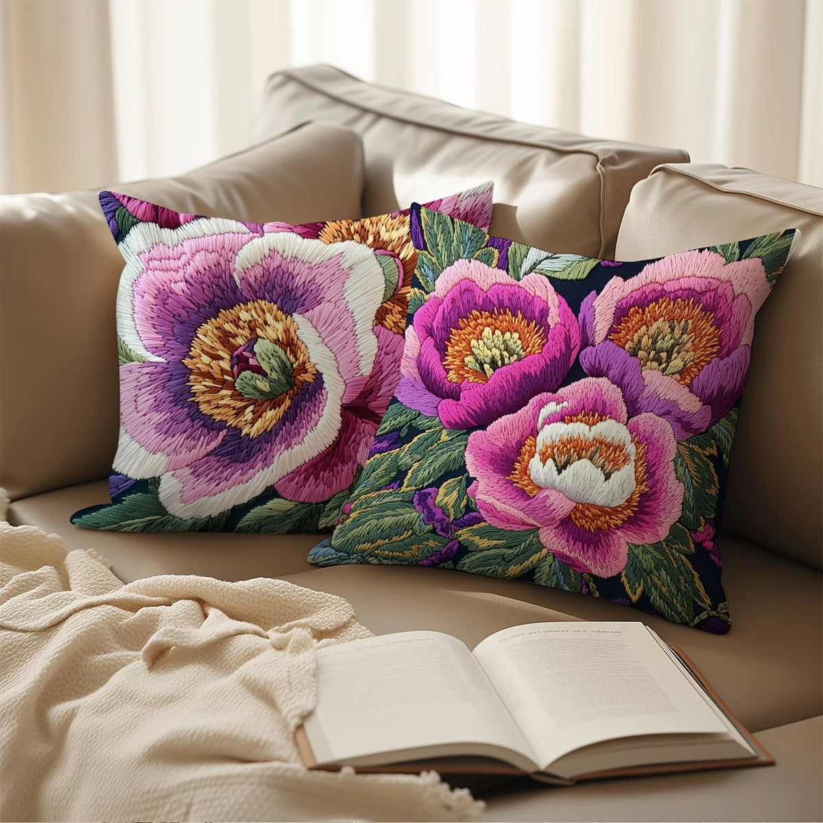 Bunte Blumen Stickerei Kissenbezug