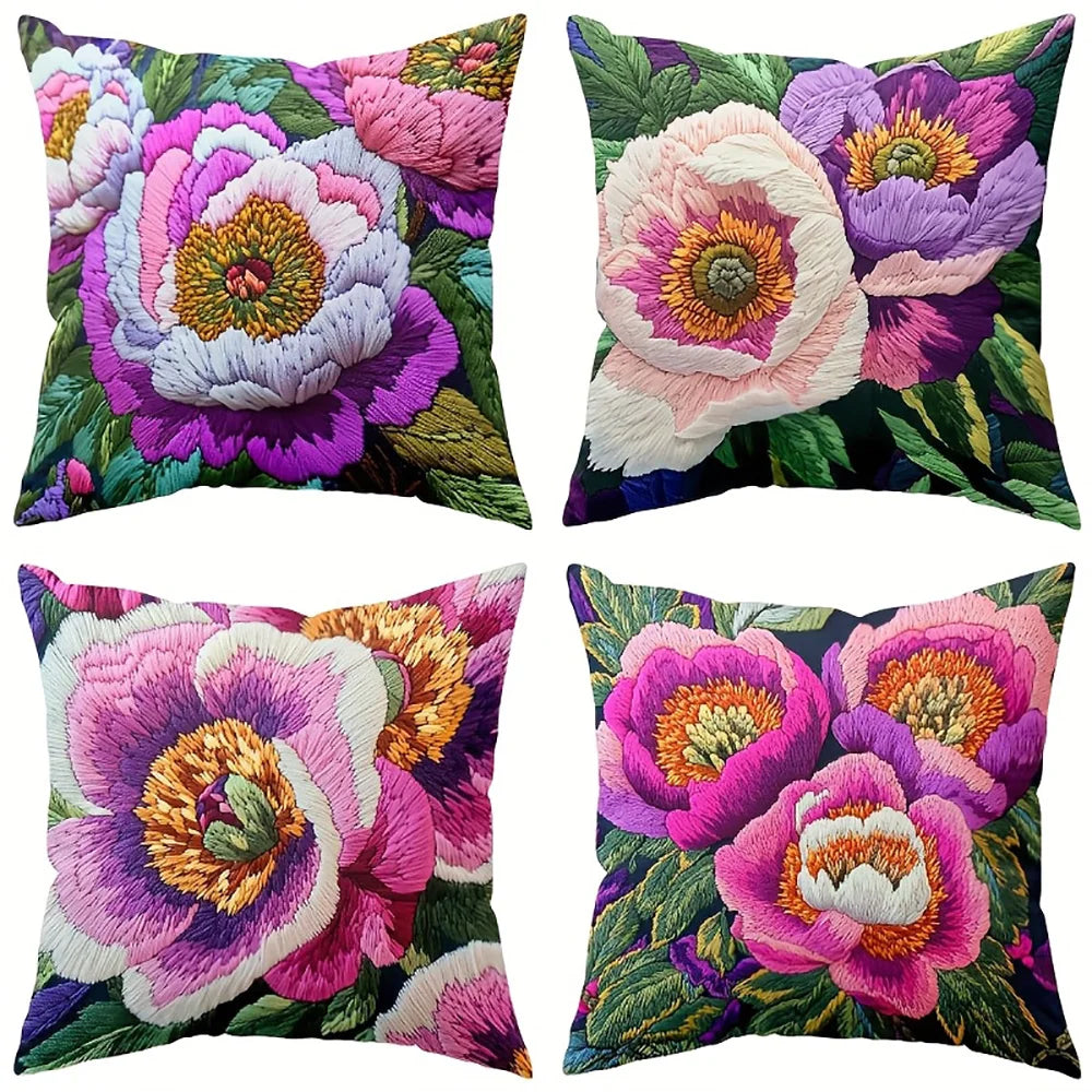Bunte Blumen Stickerei Kissenbezug