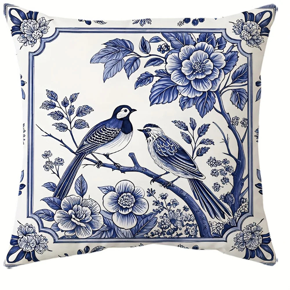 Blaue Vögel Kissenbezug