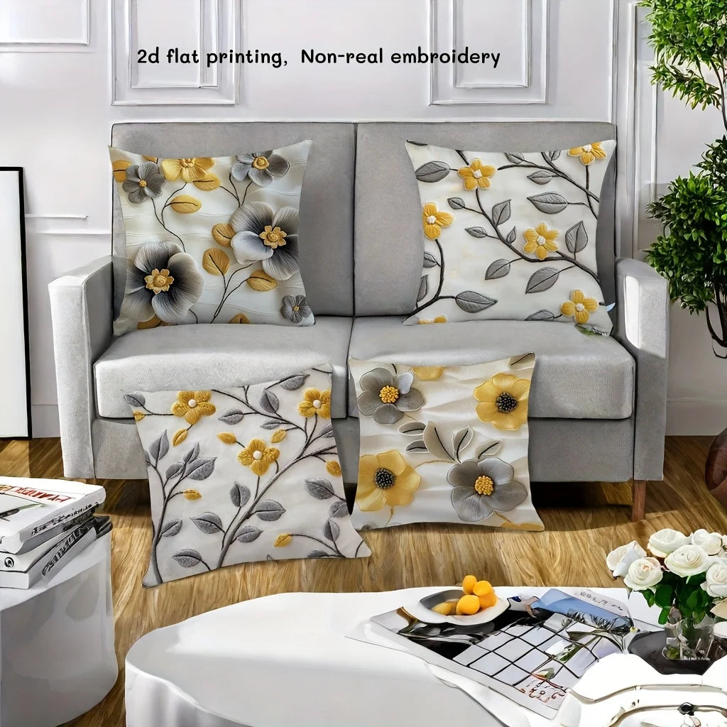 Florales Muster Gelb-Grau Kissenbezug