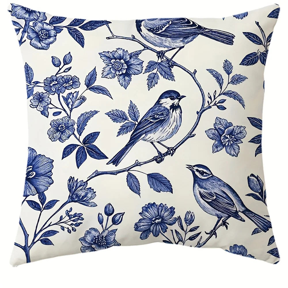 Blaue Vögel Kissenbezug