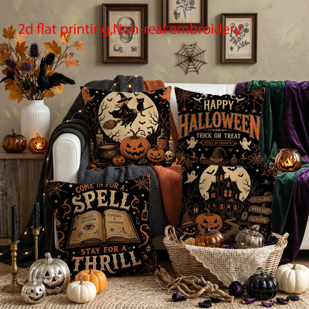 4er Halloween Kürbis Kissenbezug