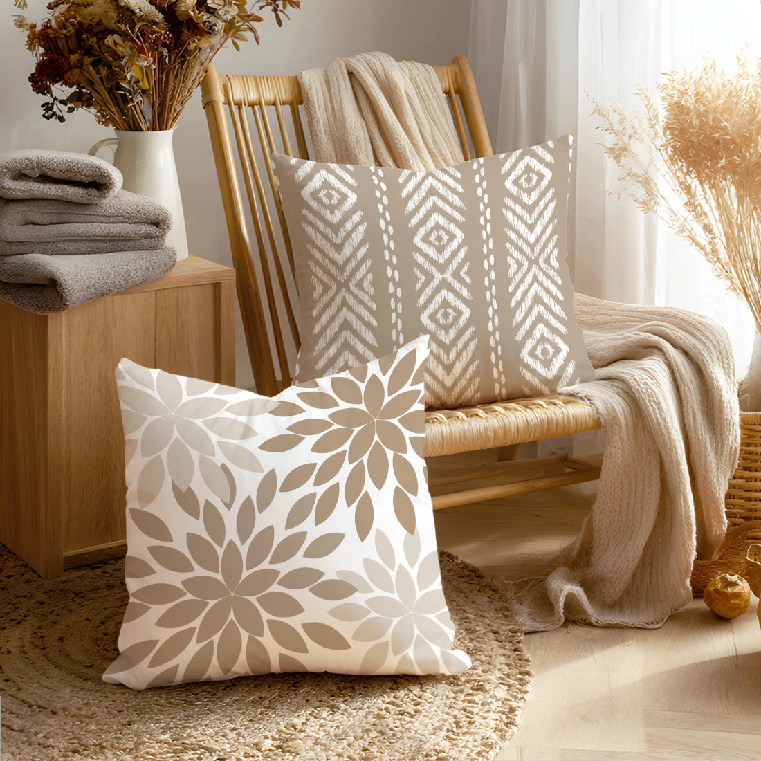 Boho Geometrisch Taupe Kissenbezug