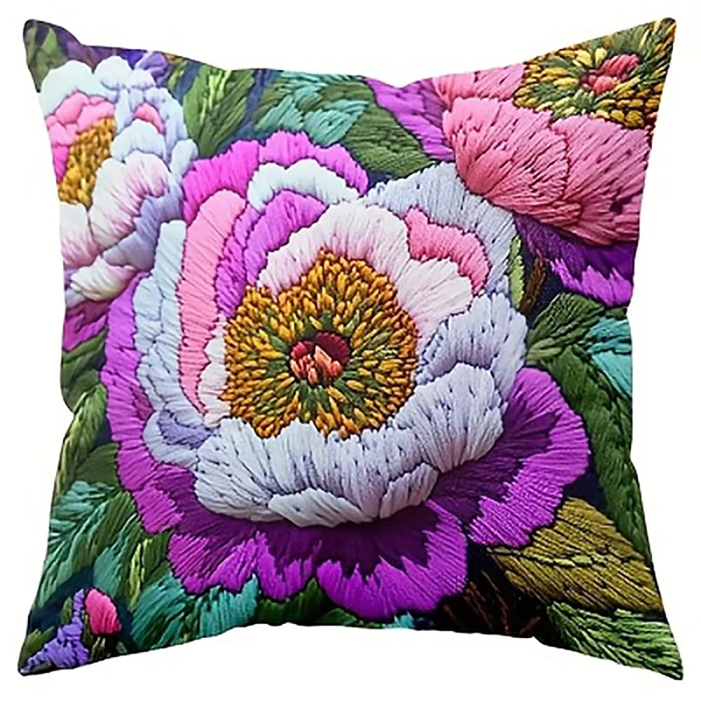 Bunte Blumen Stickerei Kissenbezug