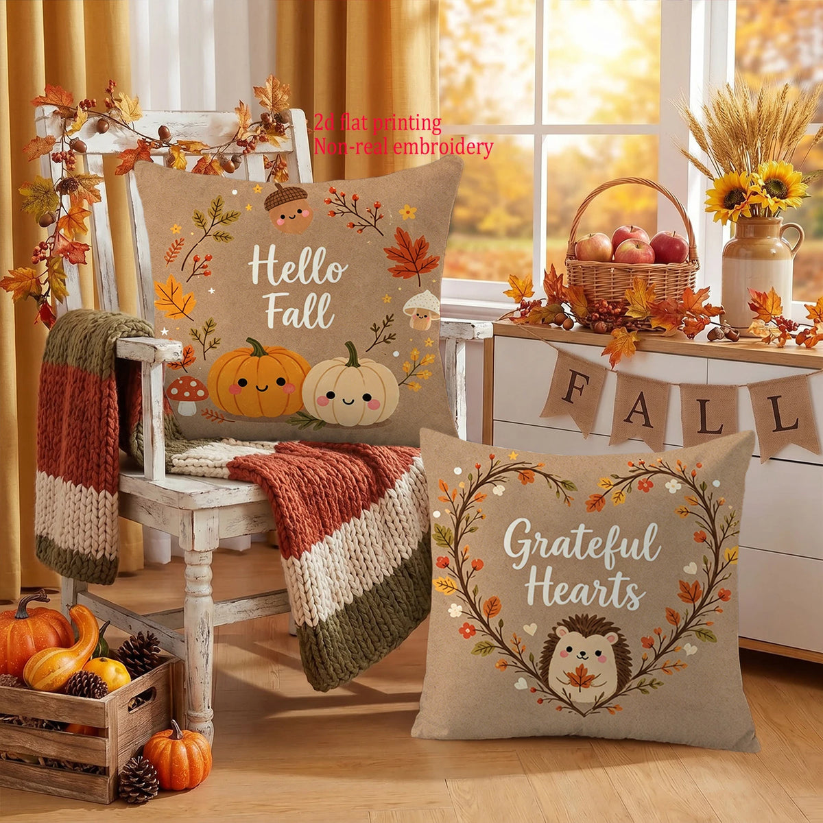 4er Herbst Farmhouse Kissenbezug