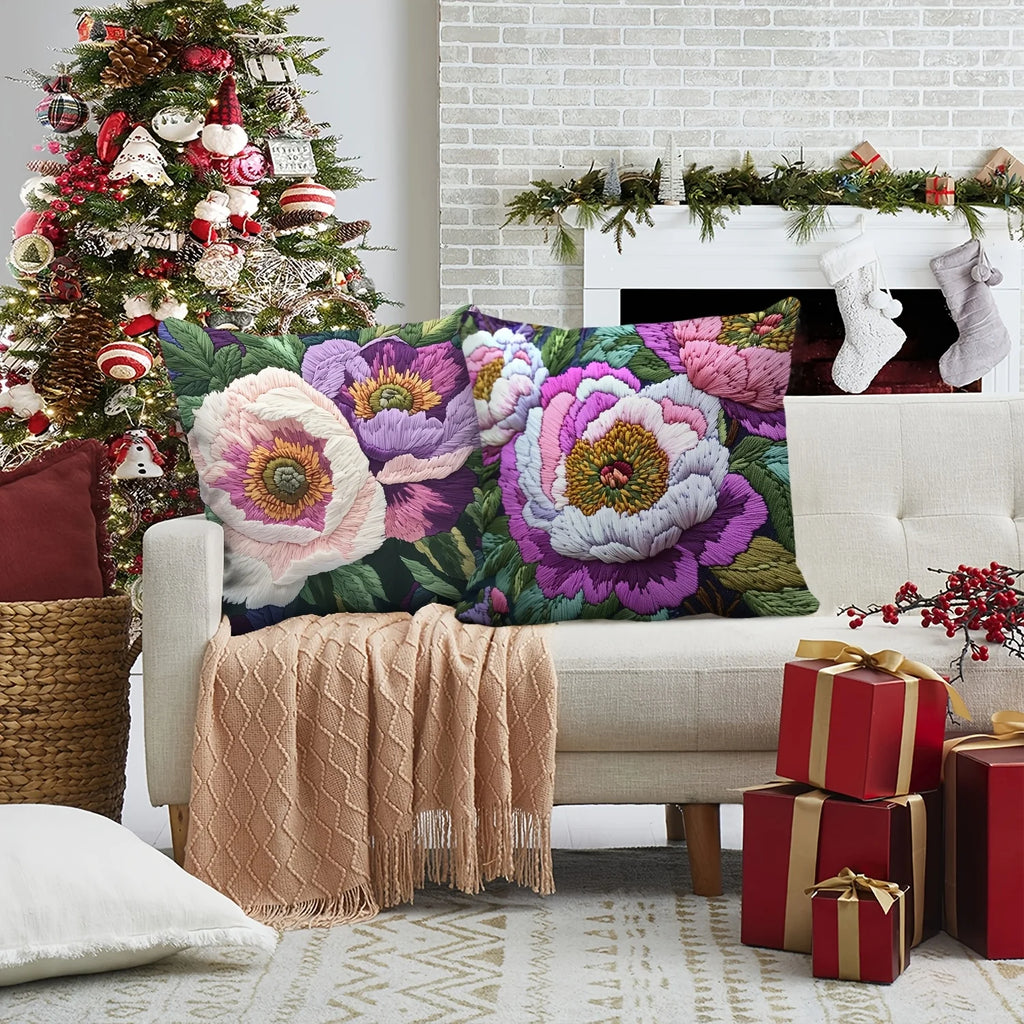 Bunte Blumen Stickerei Kissenbezug