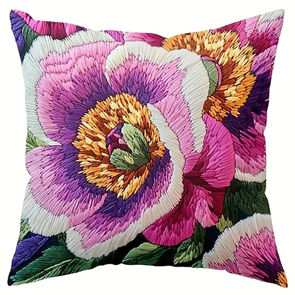 Bunte Blumen Stickerei Kissenbezug