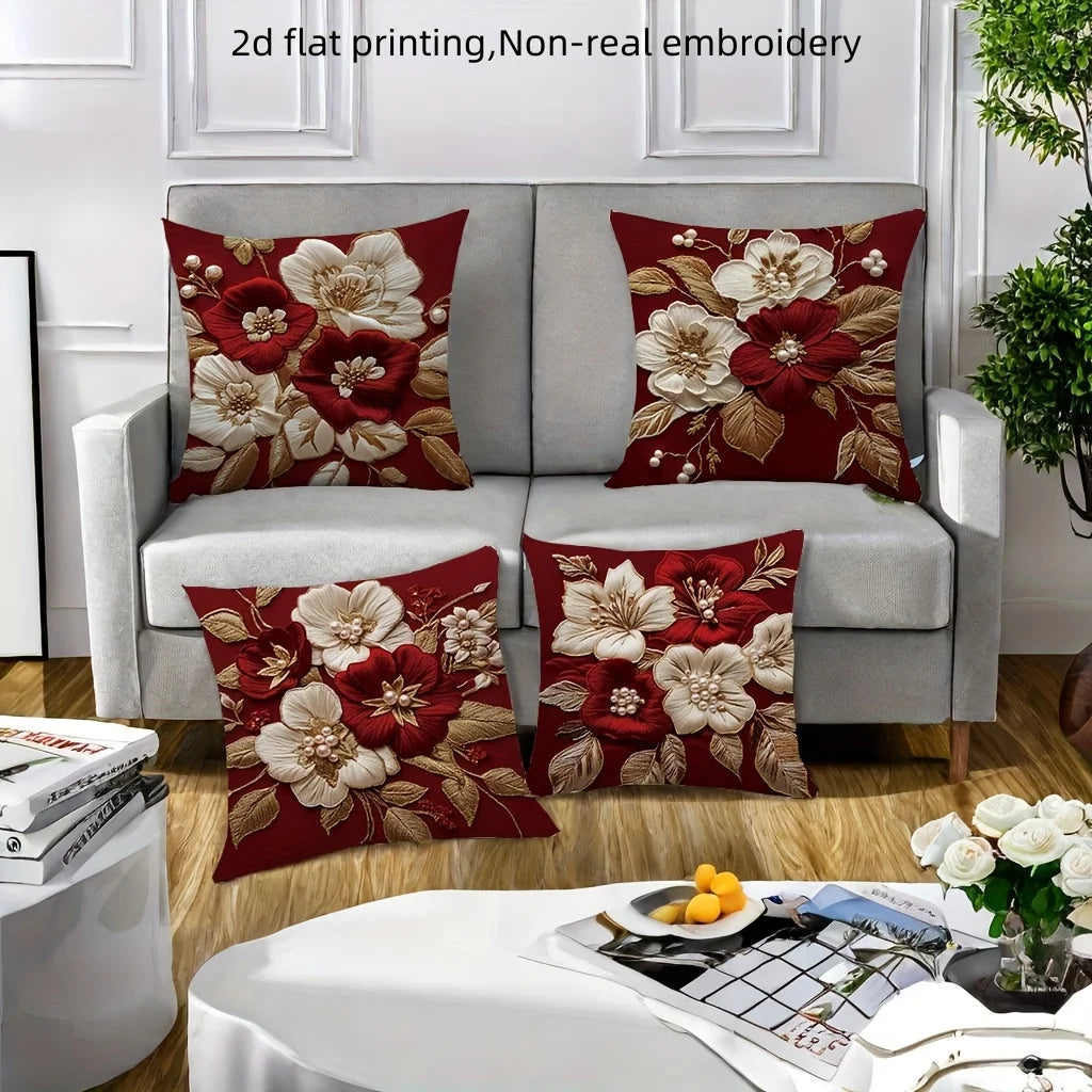 Rote Blumen Stickerei Kissenbezug