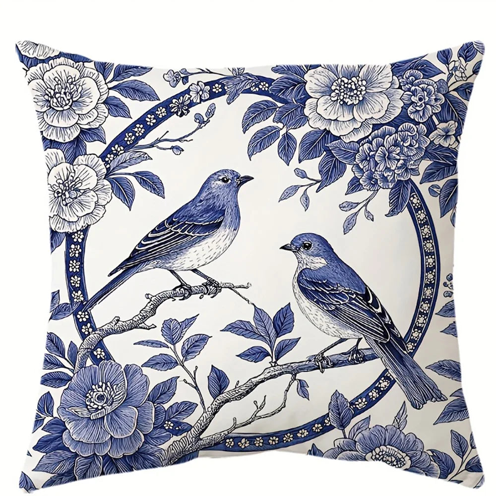 Blaue Vögel Kissenbezug