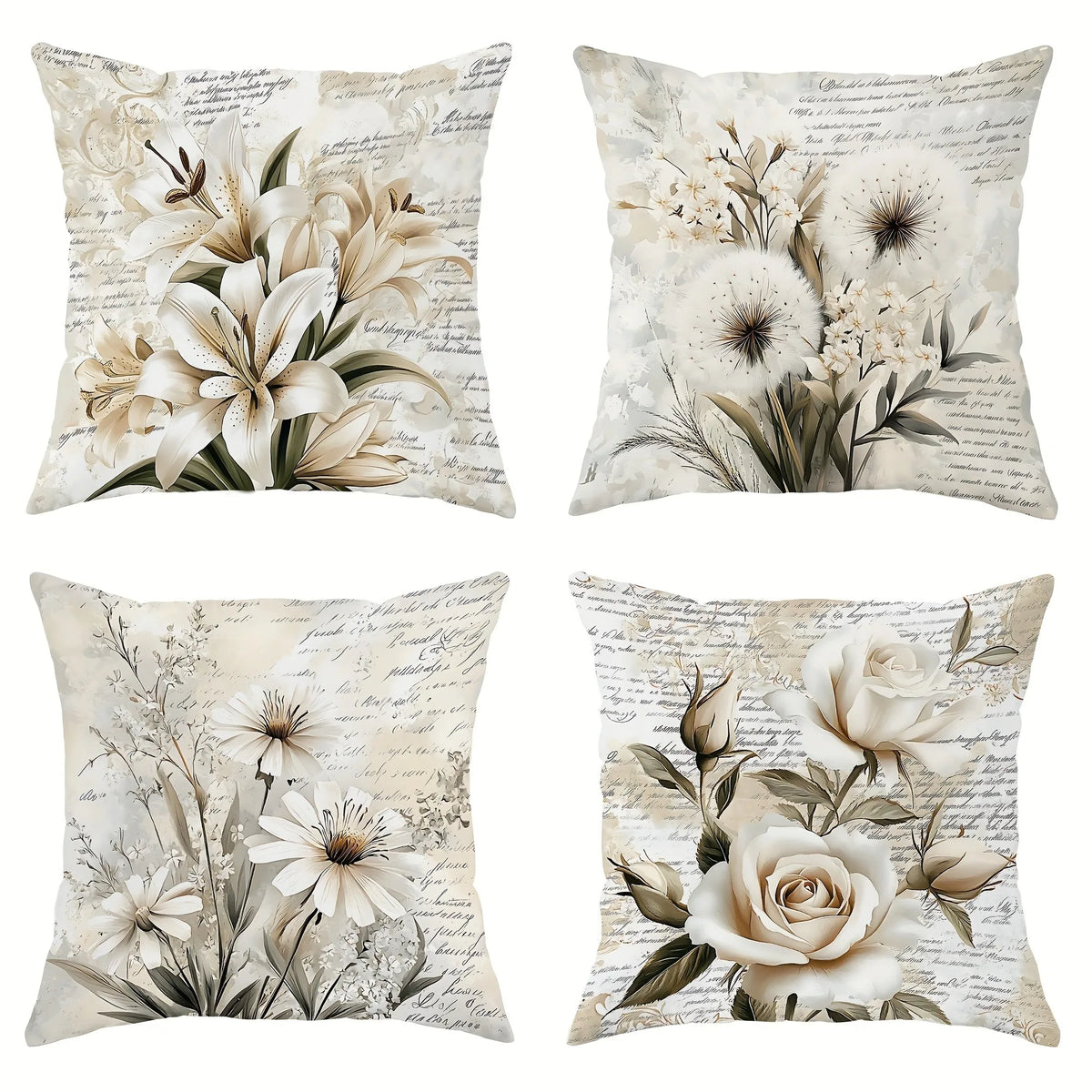Vintage Blumen Schrift Kissenbezug
