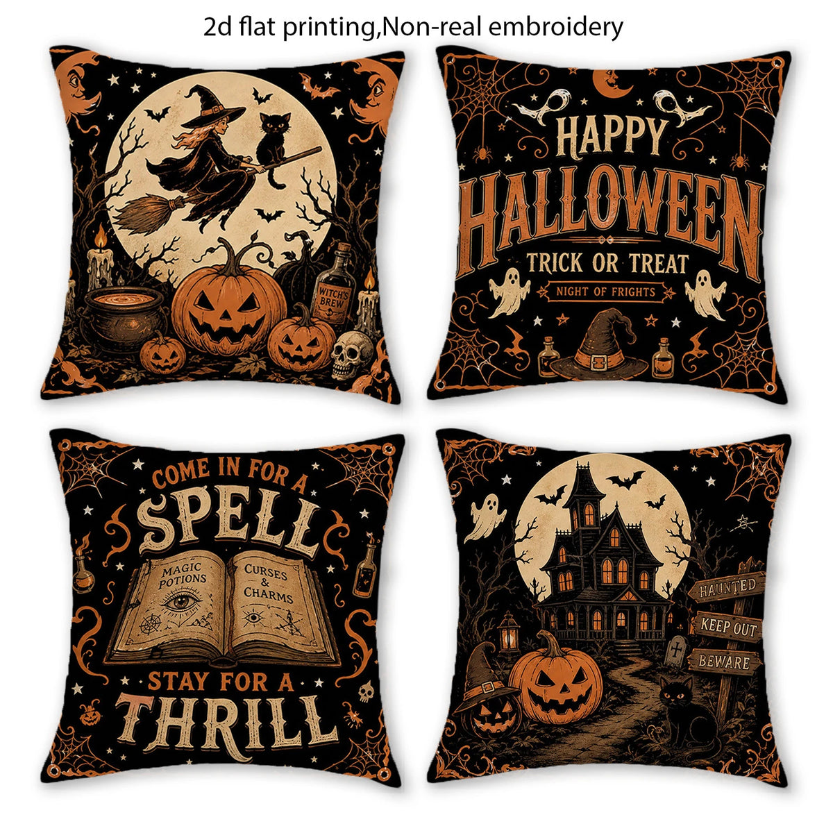 4er Halloween Kürbis Kissenbezug