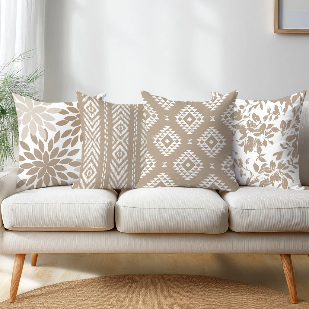 Boho Geometrisch Taupe Kissenbezug