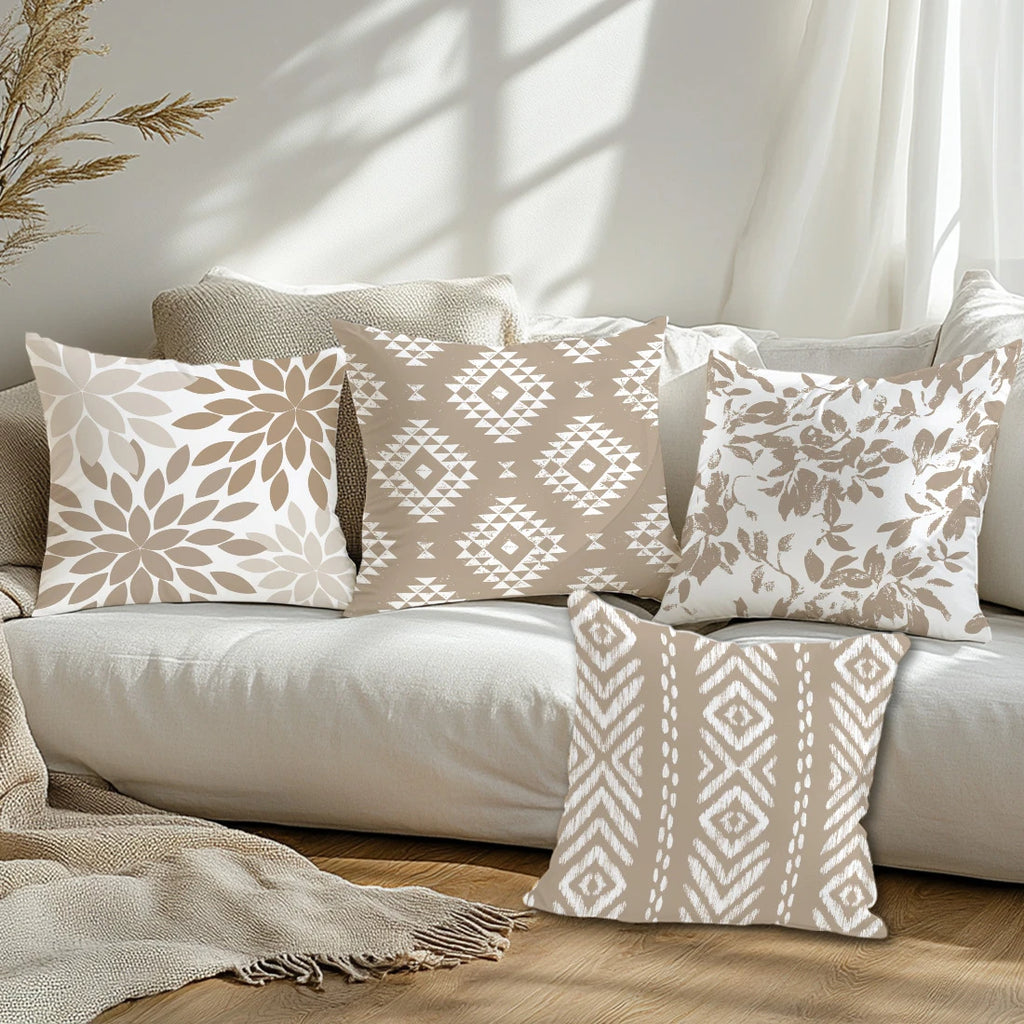 Boho Geometrisch Taupe Kissenbezug