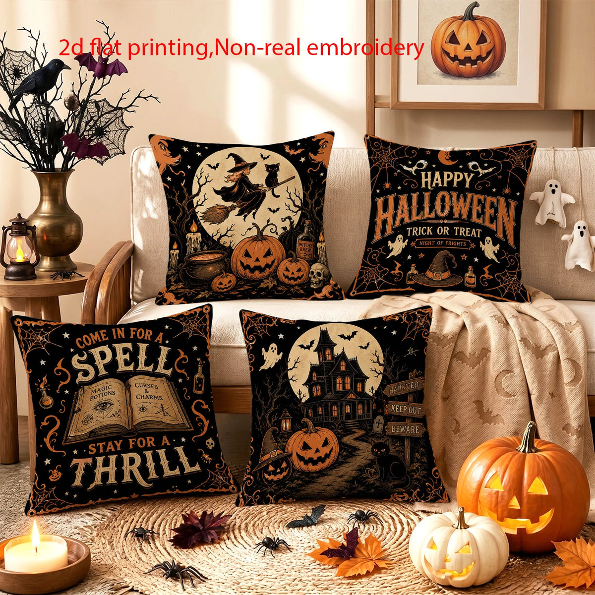 4er Halloween Kürbis Kissenbezug