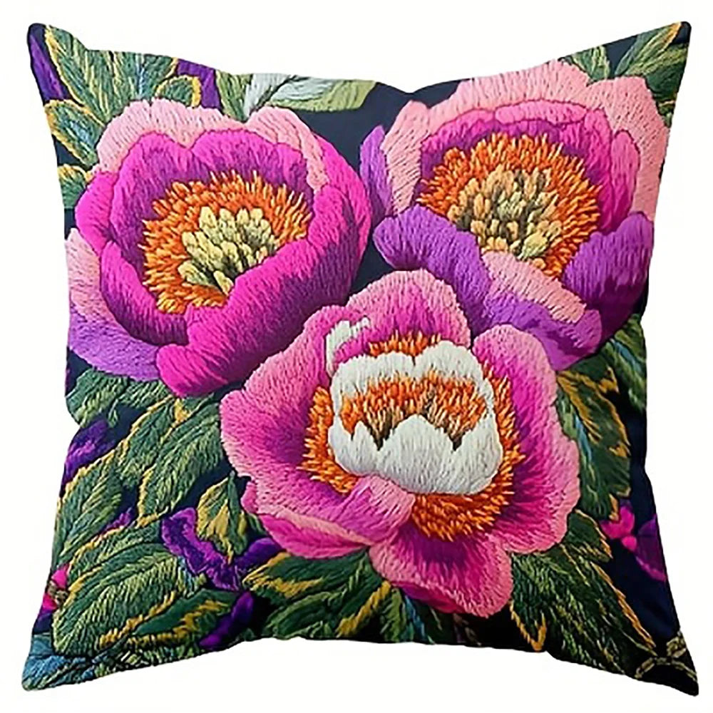 Bunte Blumen Stickerei Kissenbezug
