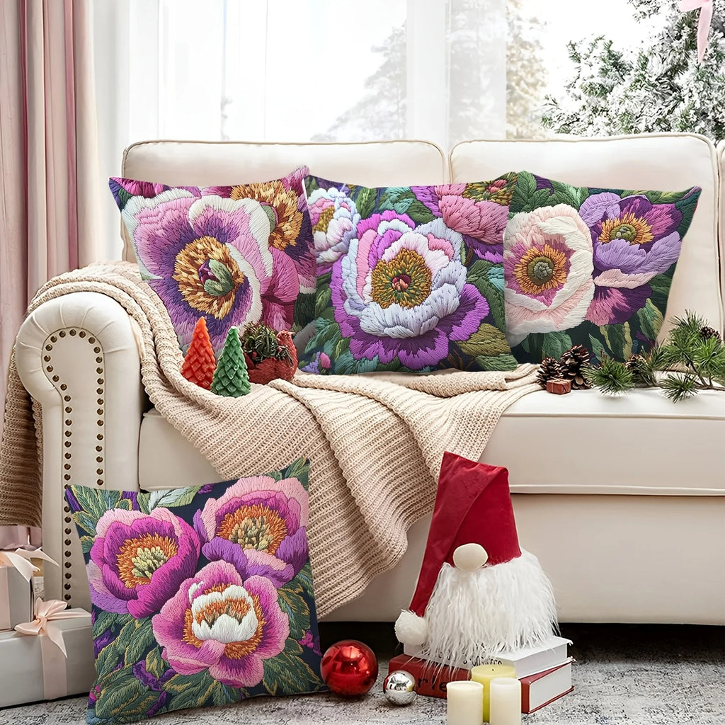 Bunte Blumen Stickerei Kissenbezug